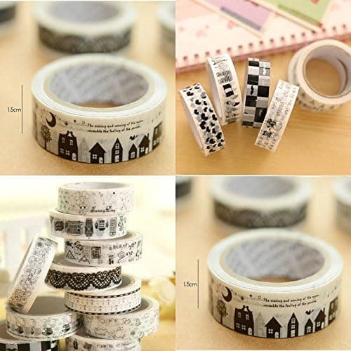 4 Pieces cartoon black&white adhesive masking tape DIY album decorative tape kawaii stationery scrapbooking stickers - RANDOM PATTERN