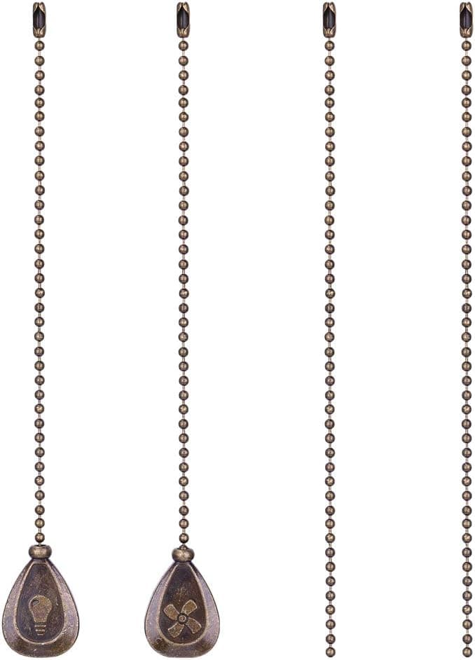 2 Pieces of Bronze Ceiling Fan Pull Chain Set, 12 Inch Pull Chain Extender for Lightening and Fan Pull with Extra 2-Pack Beaded and Pull Loop Connectors(Bronze)