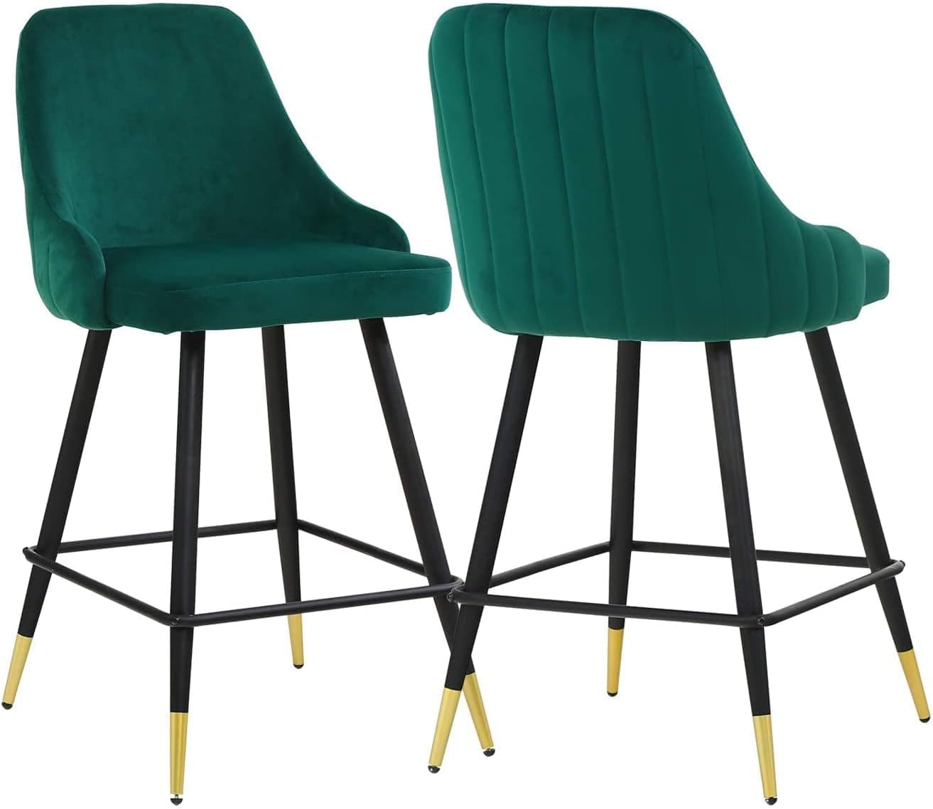Bar Stools Set of 2 Counter Stools Velvet Barstool Modern Bar Chairs Accent Upholstered Chairs Pub Height Home Bar Dining Kitchen Stools Chairs Green