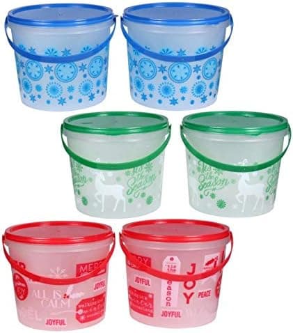 Christmas Food Containers with Lids For Holiday Baked Goods, Food Gifts, Treats, Candy - Plastic - Small Approx 5 x 5 Inches Round - Set of 6