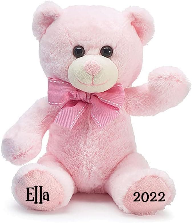 Burton & Burton Personalized Baby Pink Teddy Bear Plush Stuffed Animal Toy for Baby Girl with Custom Name - 7 Inches