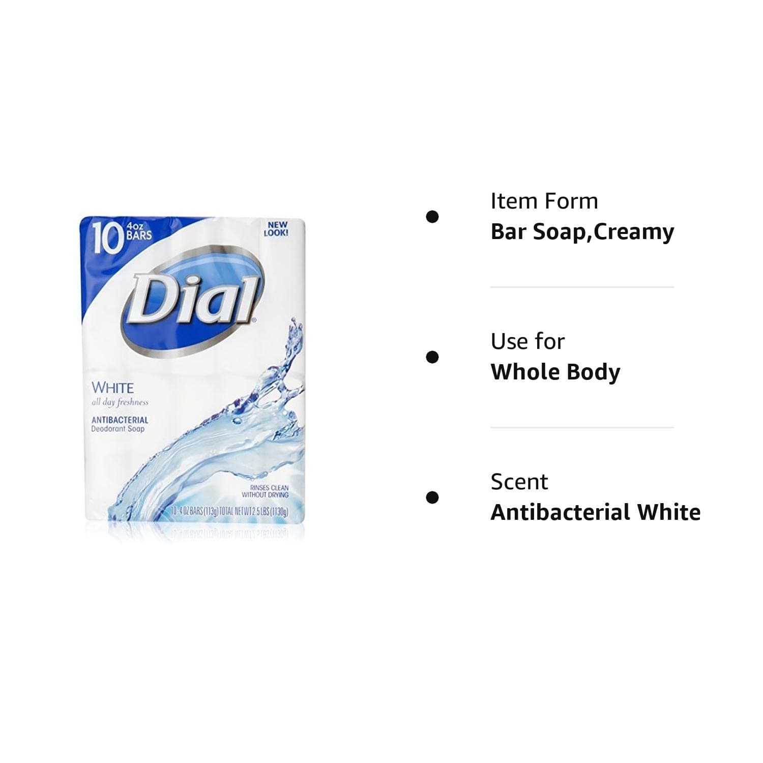 Dial Antibacterial Bar Soap, White, 3.2 Ounce, 36 Bars