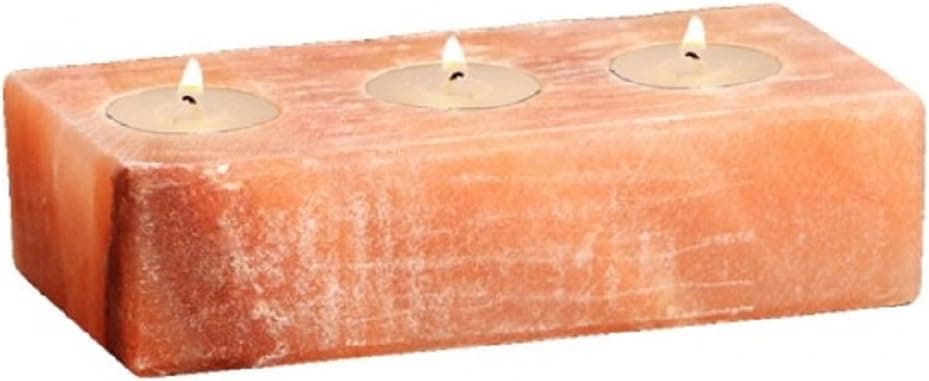 KII Himalayan Salt 3 Candle Holder (3 Holes; 8 x 2.2 x 2 inches)