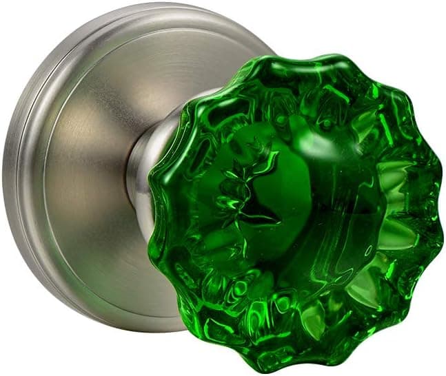 COOLNEWS Satin Nickel Door Knobs Set,Round Crystal Glass Green Keyless Door Knob Interior,Hall and Coset Door Knobs,Passage Door Knobs Installation Kit(Passage Function,Satin Nickel Finish)