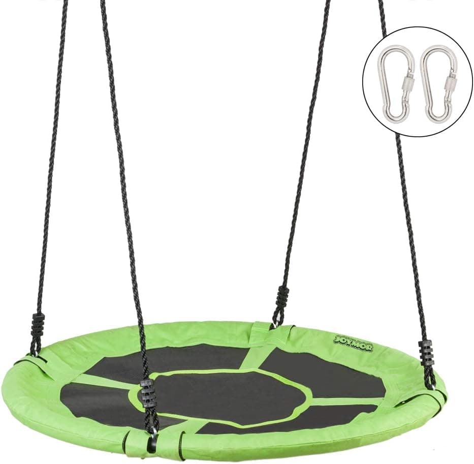 JOYMOR 40 Inch Diameter Saucer Tree Swing, Round Oxford Detachable Swing with Extra 2 Carabiners Adjustable Tree Rope,Great for Tree, Swing Set, Backyard, Playground, Playroom(Green)