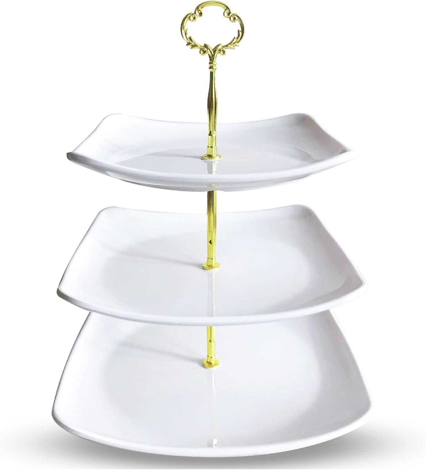3 Tier Serving Tray Melamine White Square Stand for Cupcake Cake Dessert Pastry Fruit Tea Party