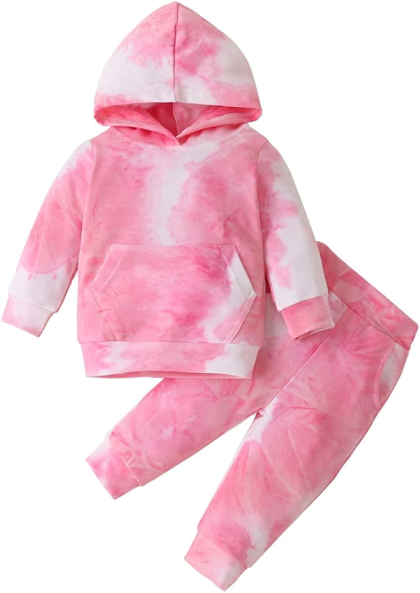 Baby Toddler Tie Dye Tracksuit Outfit Top and Pants Hoodie 2Pcs Sweatsuits Set for Boys Girls Jogging