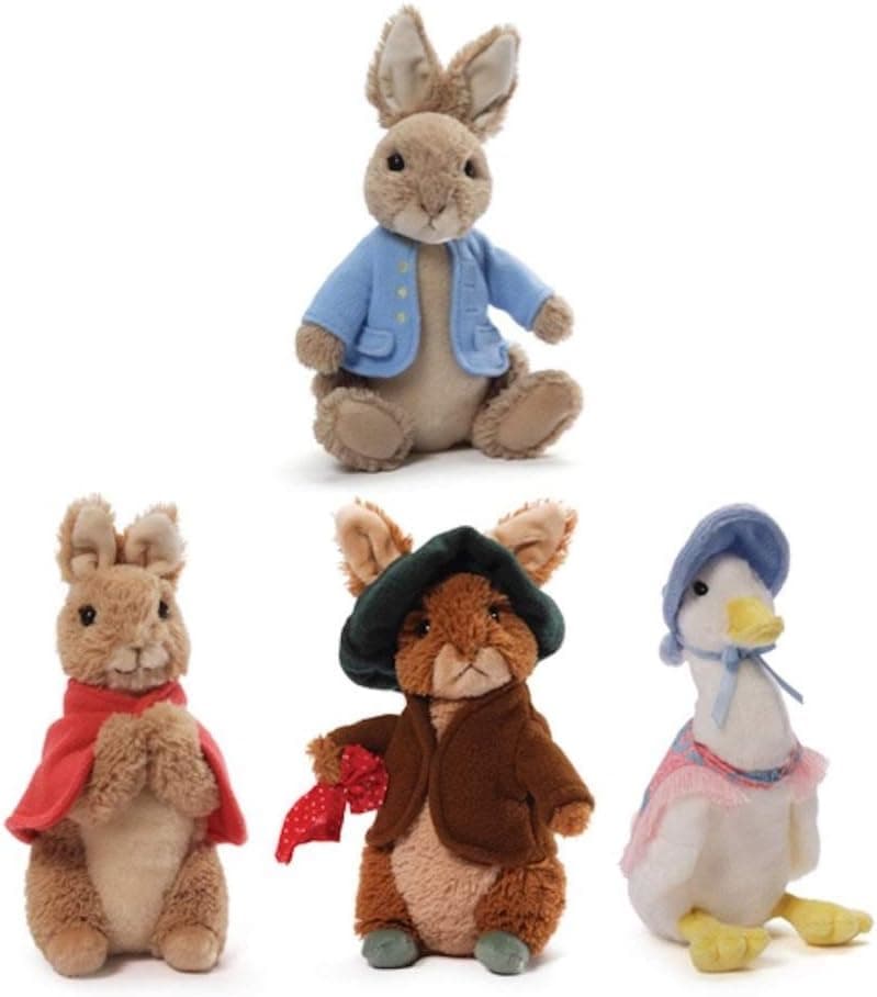 GUND Classic Mini Beatrix Potter Plush Collection: Peter Rabbit, Flopsy Bunny, Benjamin Bunny and Jemima Puddle-Duck (5")