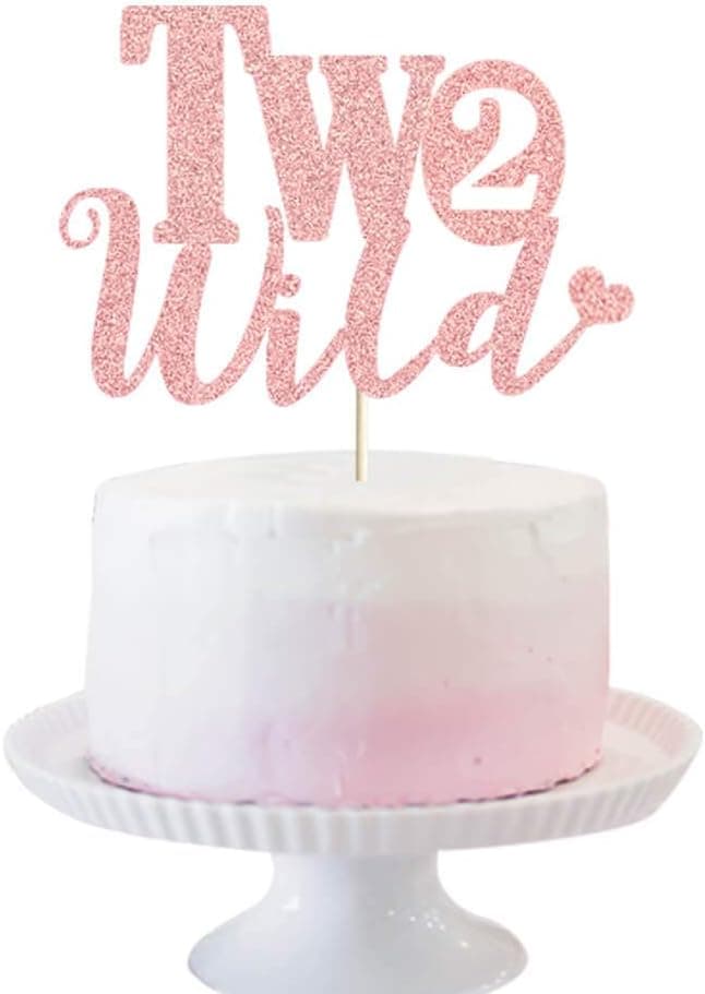 Two Wild Cake Topper Rose Gold Glittery 2nd Birthday Party Cake Decor Boho Tribal Jungle Safari Too Cute Themed Kids Girls 2nd Birthday Party Supplies Decorations