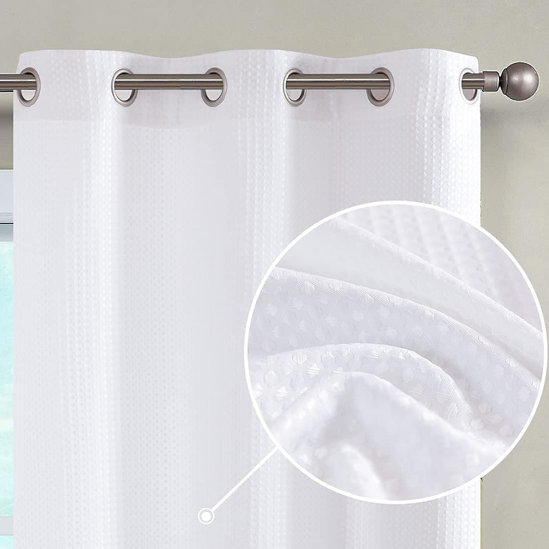 jinchan White Curtains for Living Room Waffle Weave Window Curtains Drapes Grommet Privacy Curtain Panels for Bedroom 95 Inches Length 2 Panels