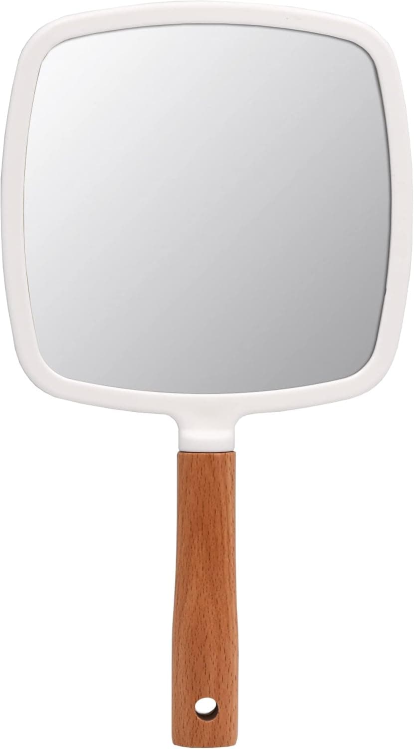 YCHMIR Small Hand Mirror Hand Mirror for Women Wood Hand Mirror 5.5 x 10 inch (White Square)
