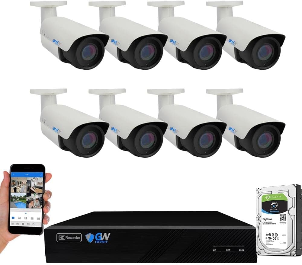 GW Security 8 Channel 4K NVR 8MP AI Human Detection Starlight Color Night Vision Security Camera System with 8 UHD 4K 2160P Microphone PoE Outdoor/Indoor Weatherproof IP Security Bullet Cameras