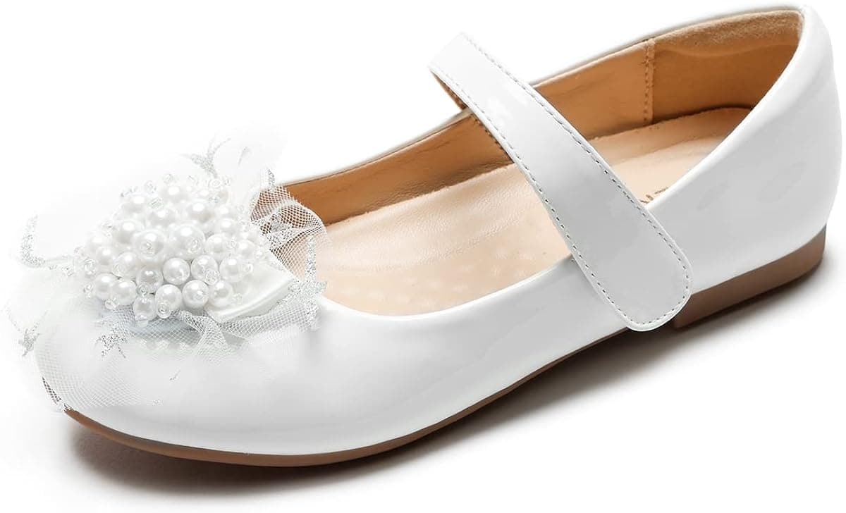 SOFTKIDS Flower Girl Shoes White Dress Shoes Wedding Party Bridesmaids Shoes Princess Ballet Flats for Little Kid