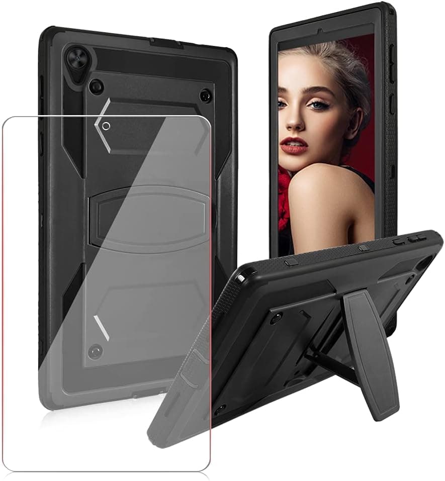 SOATUTO for Alcatel Joy Tab 2 / TCL 8 inch Tablet Case with Tempered Screen Protector Kids Friendly Sturdy Case Built Stand for Alcatel Joy Tab 2 2020 Model 9032Z / TCL Tab Model 9048S 8" Black+2 Pcs