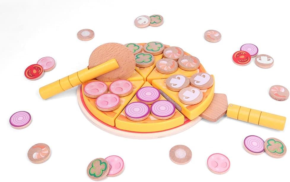Take Me Away Pizza Party Wooden Play Food Set - Wooden Play Food Sets for Kids (27 pcs) - Pizza Pretend Play Set for Kids