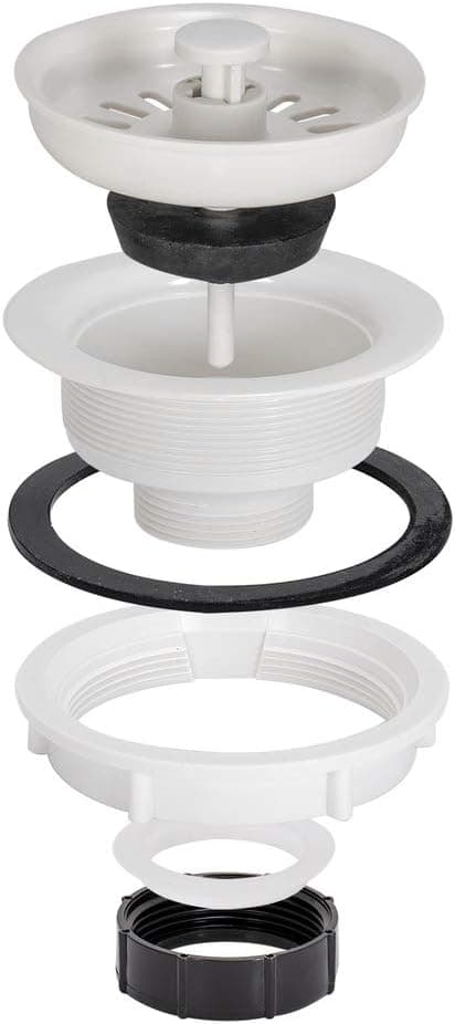 EZ-FLO 30006 Removable Kitchen Sink Basket Strainer Stopper Drain Assembly Kit, Economy White ABS Body, 3-1/2-inch to 4-inch Opening
