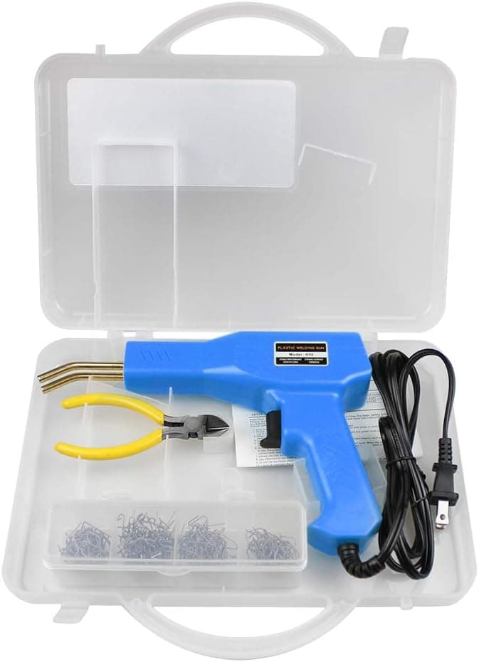Snnetwork 1 Set Plastics Welder Car Bumper Repair Tool Kit 50W Hot Stapler 110V Plastic Welding Machine Welding Repairing Machine Plier 4 Types Staples Flat/Outside Corner/Inside Corner/Wave Staples…