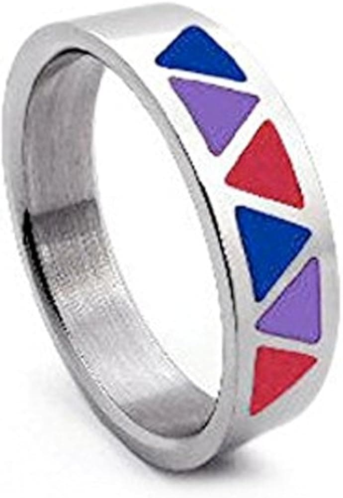 Bi Pride Triangle Flag Steel Ring - Bisexual LGBT Pride Jewelry Rings