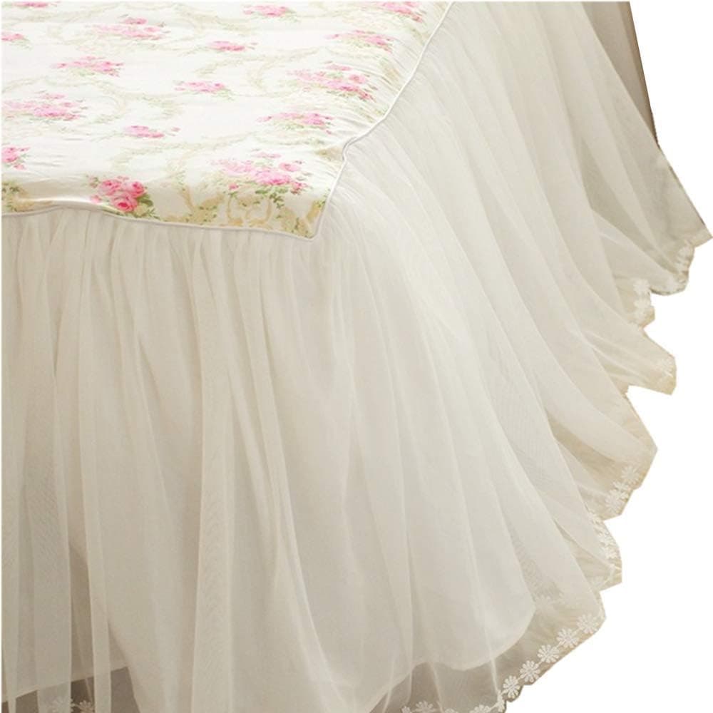 LELVA Beautiful Lace Ruffle Bed Skirt Twin XL Romantic Girls Bed Sheets Dust Wrap Around Skirted Sheet