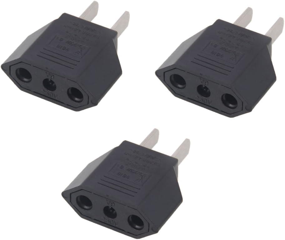 MicroMall 3PCS EU Europe to US USA Travel Power Plug Adapter Converter Black