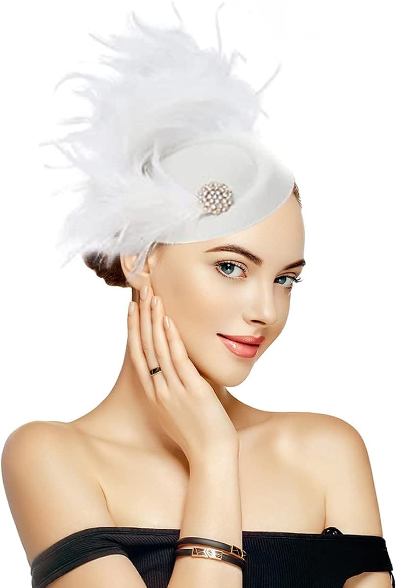 Specell 1920s White Derby Hats for Women,White Kentucky Derby Hats for Women,Small Derby Hats for Women,Derby Day Hats for Women,White Fascinators Hats,White Fascinators Hats,Green Fascinator