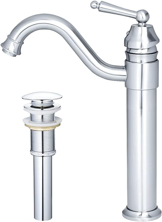 Yodel Vessel Sink Faucet Chrome with Pop Up Drain Without Overflow Combo Tall Bathroom faucets for Sink 1 Hole Single Handle Vanity Faucet Bath Lead-Free