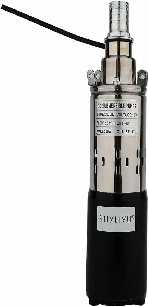 SHYLIYU Solar Submersible Well Pump Deep Well Pump Stainless Steel Submersible Pumps DC 12V 200W 1" Outlet Bore Pumps High Lift Pressure Booster Pumps 40M/131ft Agricultural Irrigation Garden Home