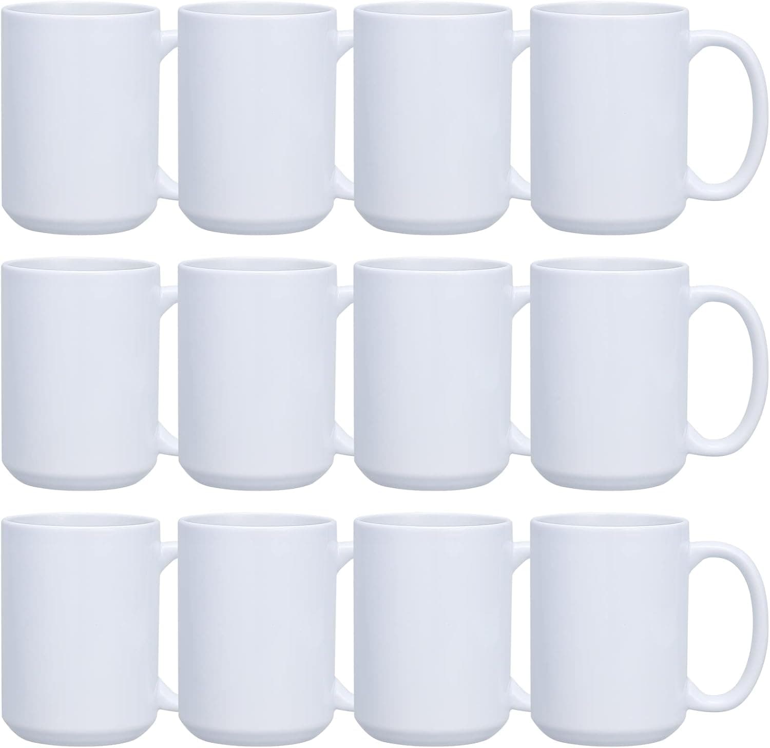 DANALLAN Sublimation Mugs,12Pcs Premium 15oz White Ceramic Sublimation Coffee Mugs Blank Classic Drinking Cups with Handles Bulk Mugs for Coffee Soup Tea Milk Latte