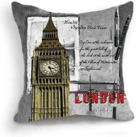 OJIA Retro Vintage London Big Ben 18 X 18 Inch Cotton Linen Home Decorative Throw Cushion Cover / Pillow Sham