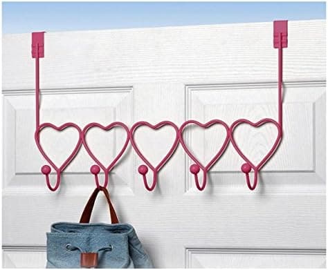 Spectrum Diversified Kids' Over-the-Door 4 Hook Rack - Hearts (Pink) (12.11"H x 20"W x 5.3"D)