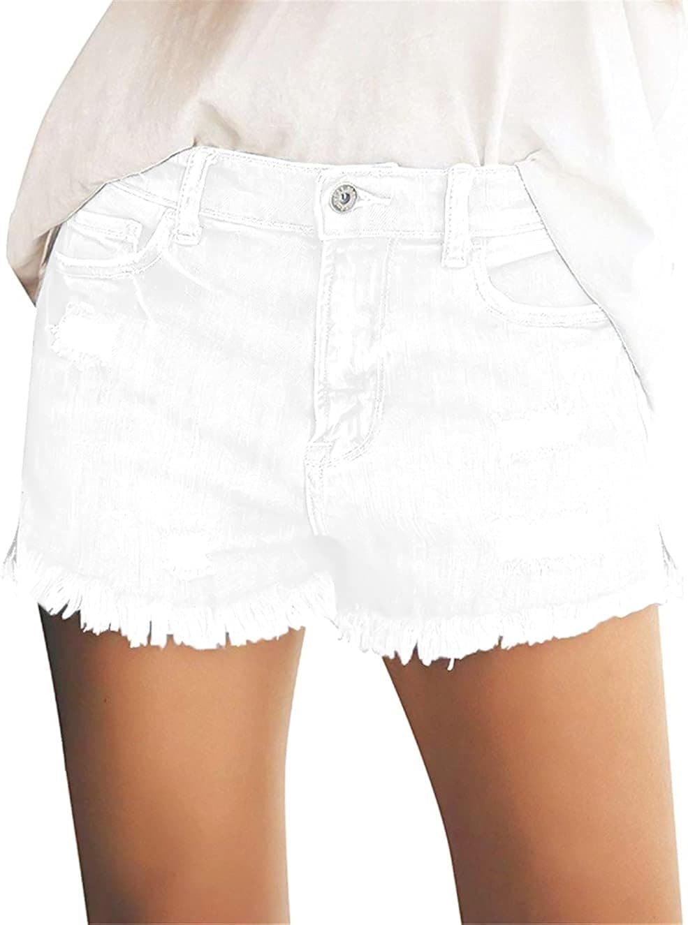 MODARANI Womens Cut Off Denim Short Frayed Distressed Jean Short Cute Mid Rise Ripped Hot Shorts Comfy Stretchy