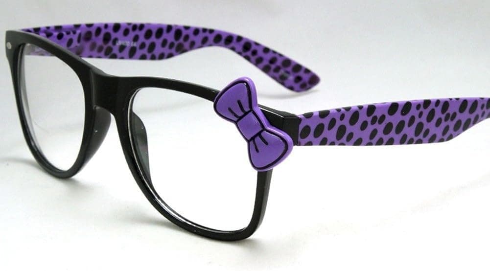 Hello Kitty Polka Dots Wayfarer Clear Lens Glasses Nerd Retro 80's Purple
