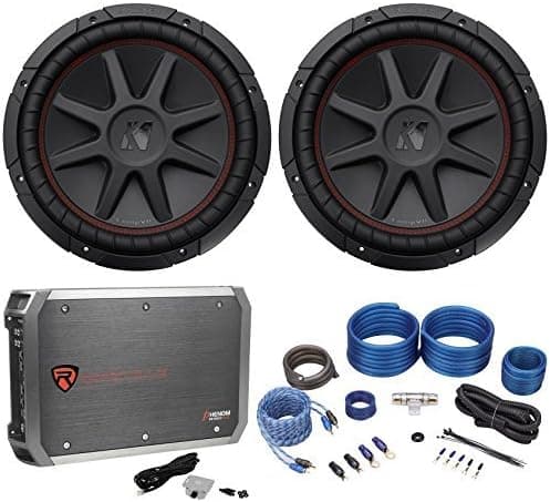 (2) Kicker 43CVR124 COMPVR 800 Watt 12" 4-Ohm DVC Car Stereo Sub Bundle with Rockville RWK41 4 Gauge Complete Car Amp Wiring Kit and Krypton-M2 3000 Watt Peak/750w RMS 1 Ohm Car Audio Amp (4 Items)