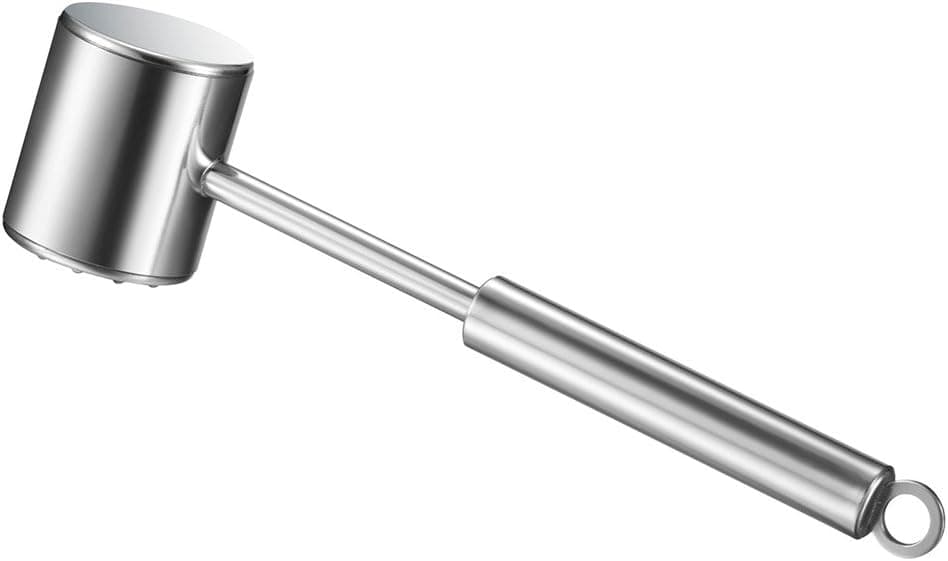 Padarsey Stainless Steel Meat Tenderizer Hammer Mallet Tool, Long Handle and Hanger Loop for easy storage (Silver)