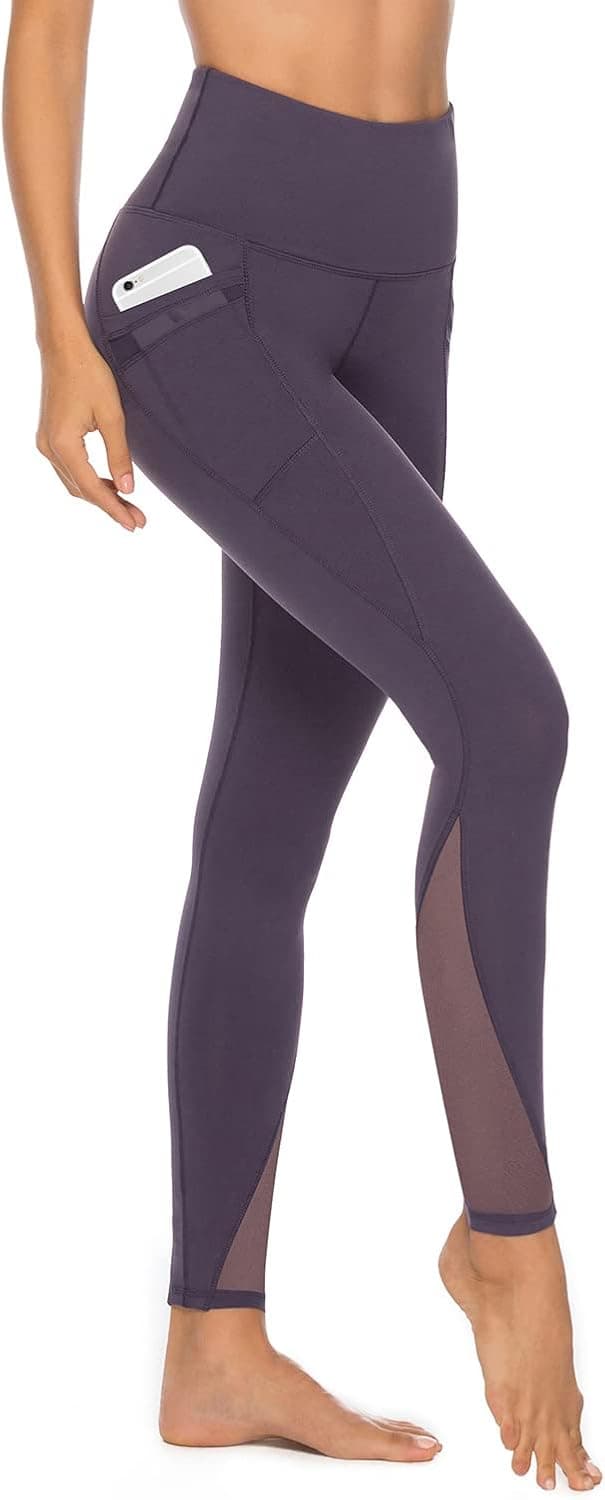 AFITNE Women’s High Waist Mesh Yoga Leggings with Side Pockets, Tummy Control Workout Squat-Proof Yoga Pants