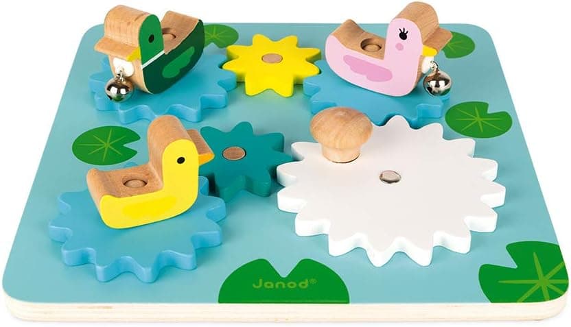 Janod Wooden Duck Pond Moving Gears Toy - Ages 3+ - J05326
