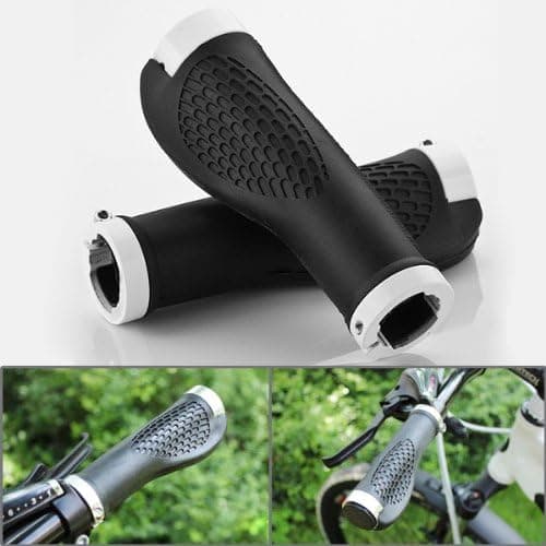 2X Skidproof Ergonomic Design Durable Black TPR Rubber Bicycle MTB XC FR Handle Bar White Anodized Aluminum Ends Plug Hand Grips Fit 3/4" To 1" Handlebar