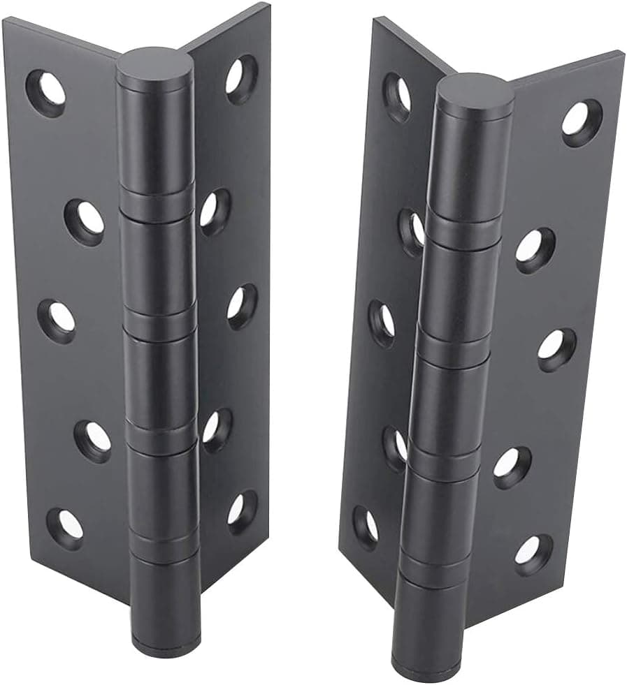 Hyever 2 Pcs 5" Stainless Steel Ball Bearing Door Hinges with Square Corner for Heavy Duty Wood Door,1/8 Inch Thickness Matte Black
