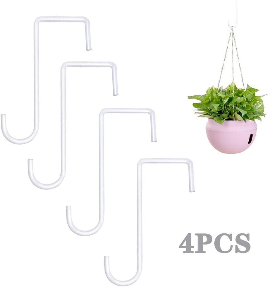 4 PCS White Powder Coated Steel Hangers for Indoor & Outdoor, Planters, Bird Feeder, Fence Hook,Hanging Lights, Flower Basket, Gardening Hook,Fence Hooks,2 x 6 inch