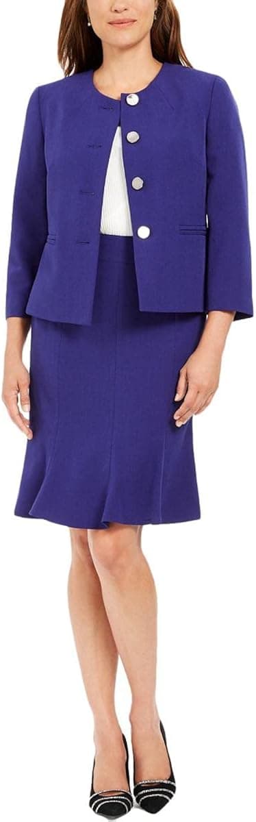 Le Suit Women's Petite 4 Button Crepe Trumpet Skirt Suit