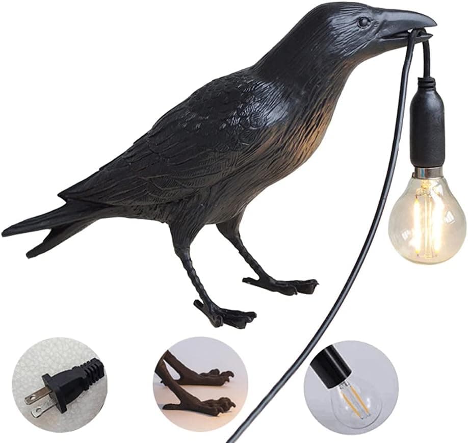 NorDiem Raven Table Lamp, Unique Crow Decor Lamp, Black Bird Light for Living Room Bedroom Lifelike Resin Raven Lamps