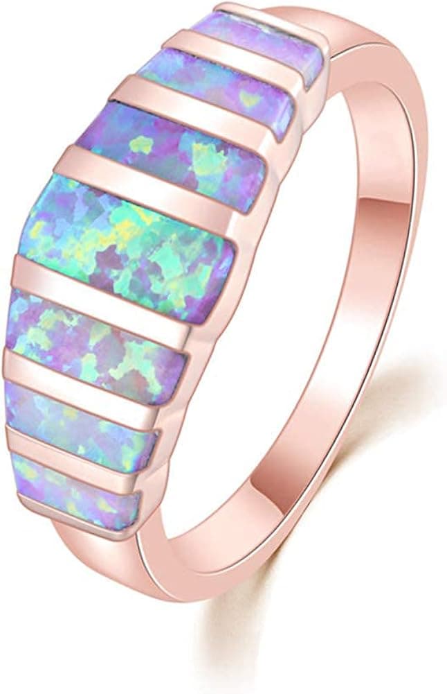 CiNily Women's Opal Rings,Create White Blue Pink Fire Opal Silver Plated Gemstone Ring Size 5-13