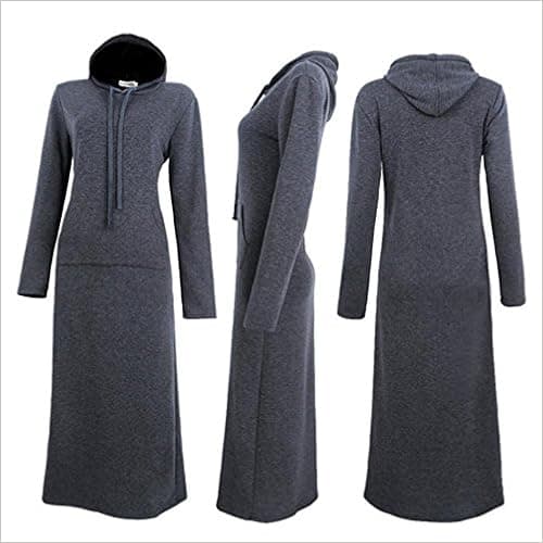 Fleece Winter Warm Hoodie Sweatshirt Lady Long Jumper Pullover Sweater Dress Colors:Grey Sizes:L
