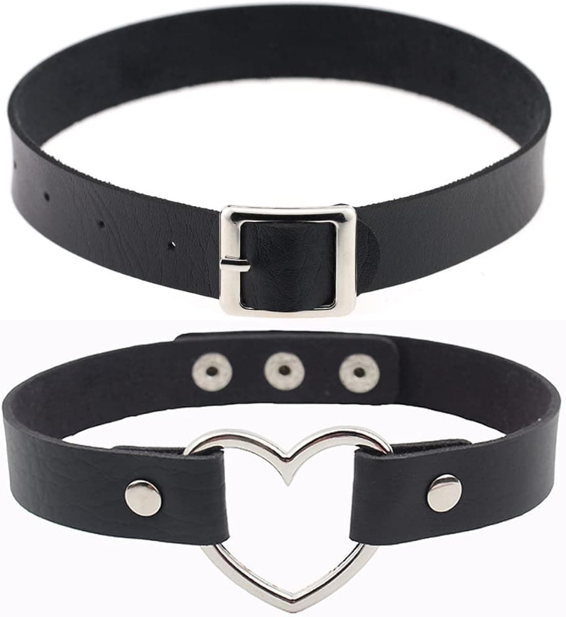 ZHQI Leather Choker Punk PU Necklace Goth Choker Soft Collar Chain for Women Girls Love Heart Gothic Vintage Retro Jewelry
