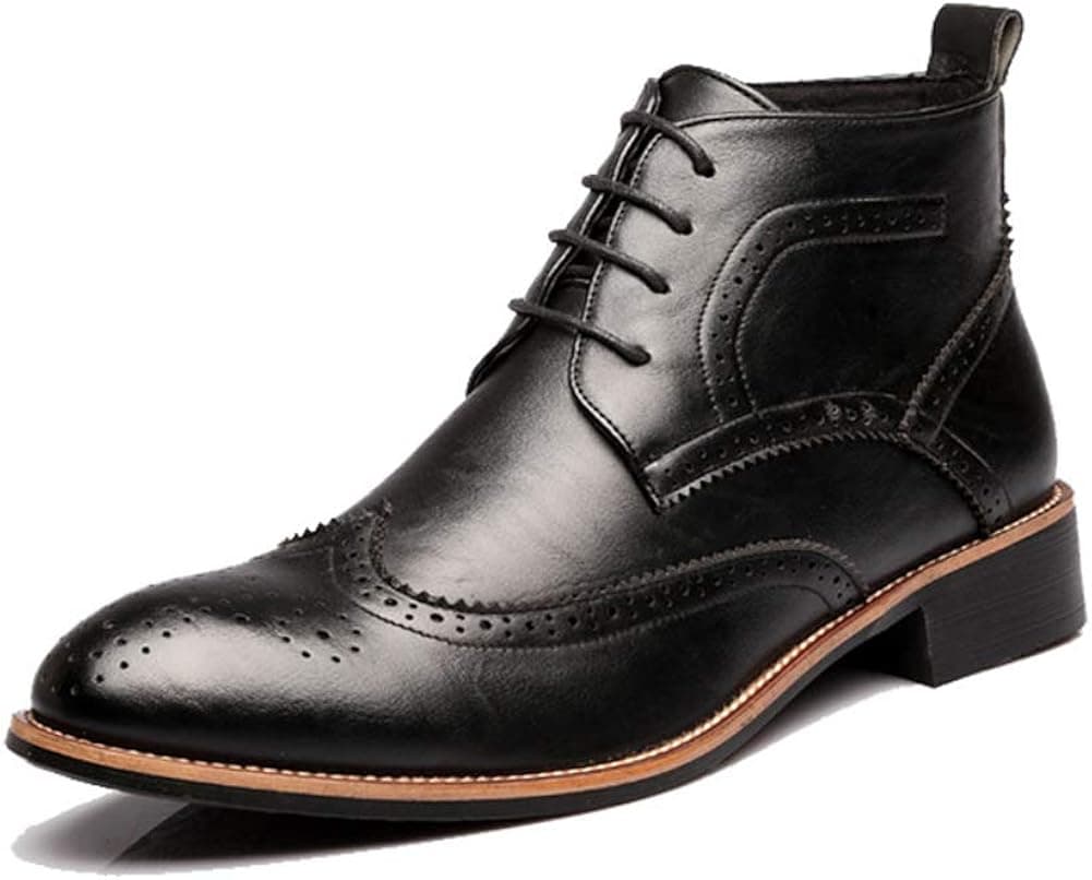 MHB Men's Geneva Ankle Boots Brogue Medallion Wing Tips 10in Black