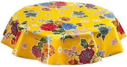 Round Freckled Sage Oilcloth Tablecloth in Mum Yellow - You Pick The Size!