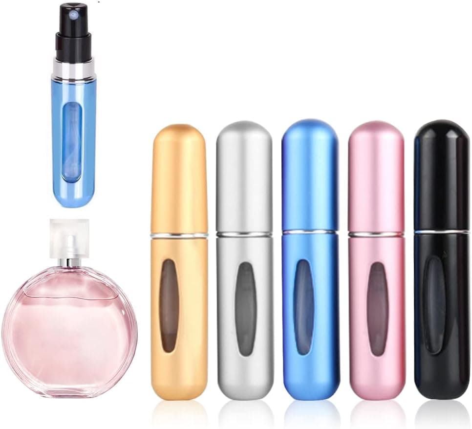 iDeep Refillable Perfume Atomizer Bottle, 5Pcs Portable 5ml Mini Refillable Perfume Spray Scent Pump Case Perfume Dispenser Pump Transfer Tool for Travel