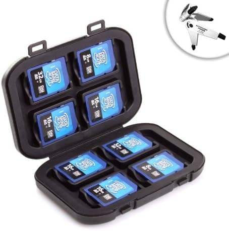 Portable Wallet Size Weatherproof Eight Digital Media SD Card Case and Protective Holder for Panasonic , Olympus , Sony and more Digital Cameras! Includes Mini Tripod