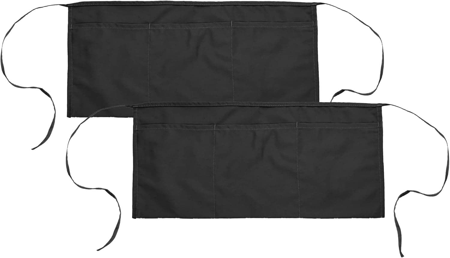 DALIX Waist Aprons Commercial Restaurant Home Bib Spun Poly Cotton Kitchen (3 Pockets) in Black 2 Pack