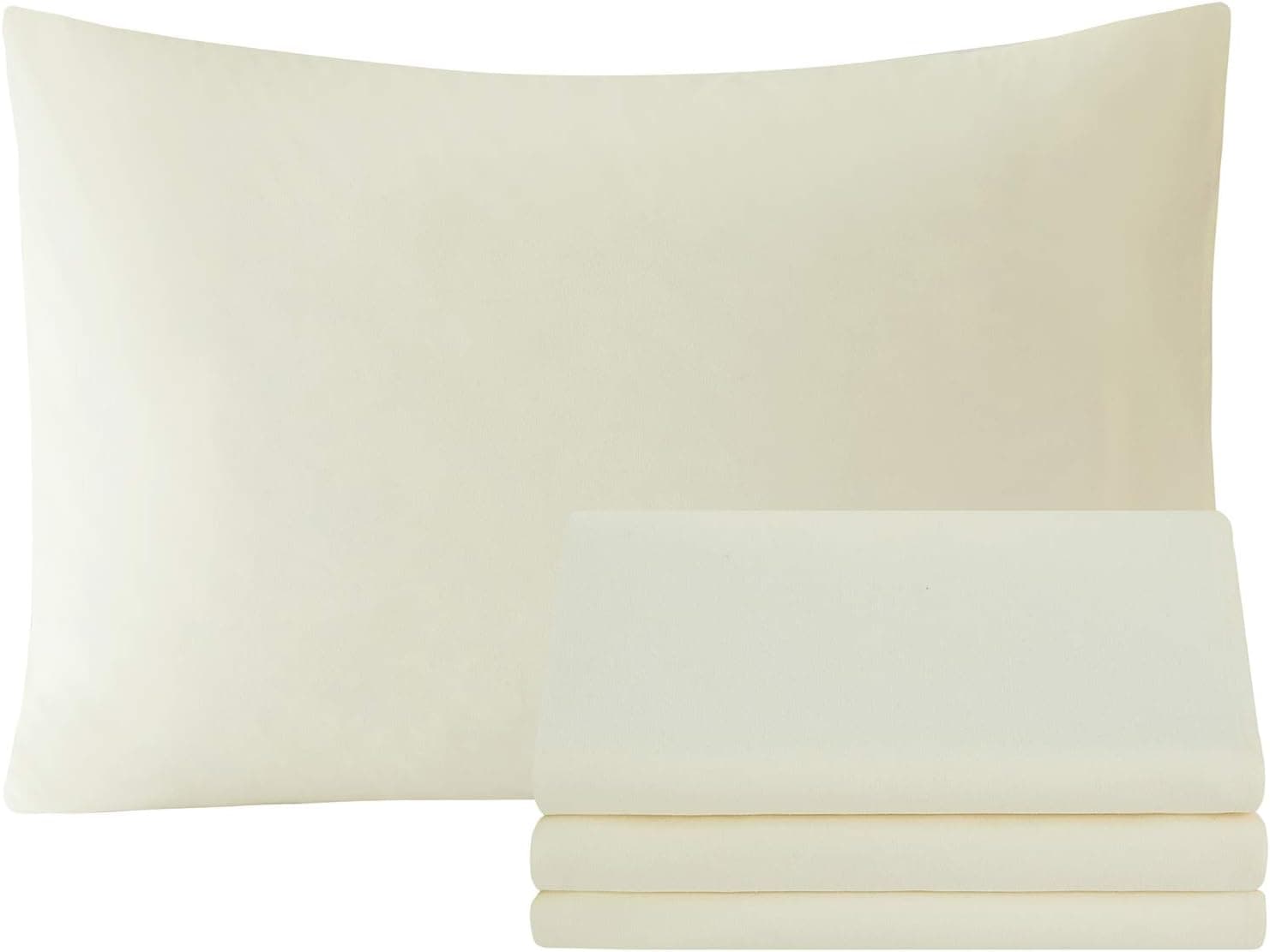 KKJIAF 4 Pack Microfiber Pillowcases, 1800 Thread Count Brushed Microfiber Pillowcases Set with Envelope Closure Queen Size, Soft and Wrinkle Pillowcases, 20 "x 30 ", Cream